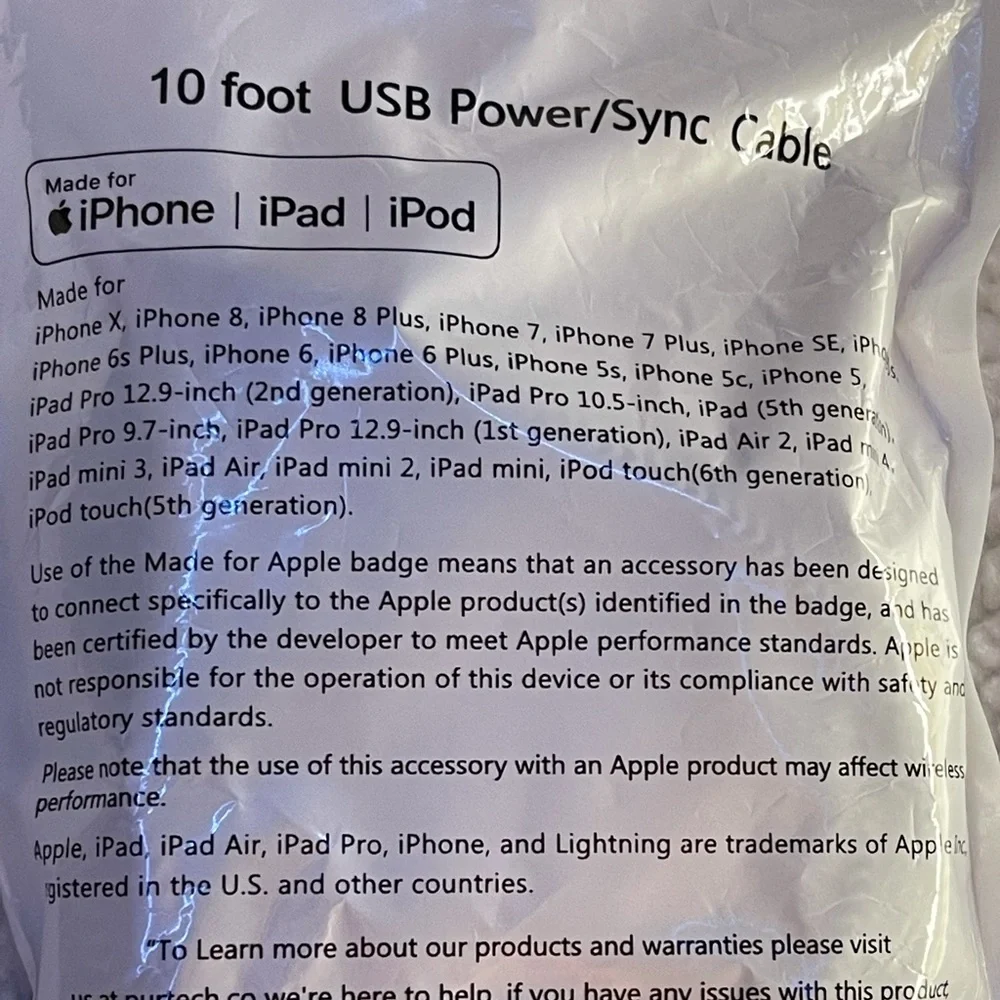 Purtech 10 Ft Apple-certified Braided Lightning Cable